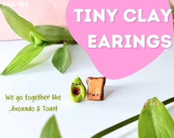 Tiny avocado & toast earings, clay earings, handmade, summer earings, mothers day present, girflriend gift,