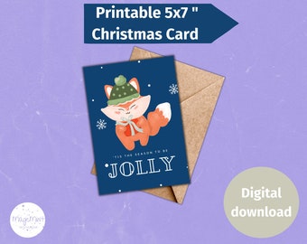 Printable greeting card | Christmas card digital download | Animal illustration printable | Cute fox illustration, Handmade Post Cards