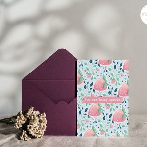 Postal con estampado de fresas Descarga digital para el día de la madre Postal para ella Postal con cita para el día de la madre Tarjeta de felicitación