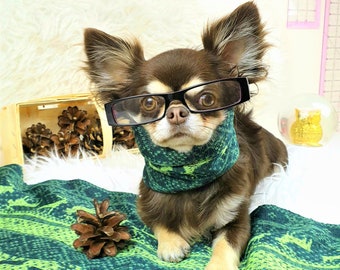 PETiRO Xmas "GREEN DEER"  fleece snood for dog | cat. Dog neck warmer. Dog & cat scarf. Cowl scarf.