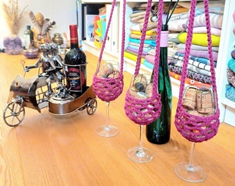 VinoPetiro "Wine Mate" Handmade Gehäkelter Glashalter | Weinprobe | Wein Halskette | Wein Schlüsselband | Festival, Junggesellinnenabschied | Hochzeit