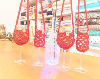 VinoPetiro "Wine Mate" Handmade Gehäkelter Glashalter | Weihnachtsfeiertags-Party | Weinprobe Geschenk | Wein Halskette Lanyard | Wein | Hochzeit