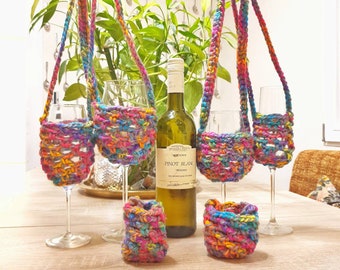 VinoPetiro &quot;Wine Mate&quot; Handmade Crochet glass holder | Wine tasting | Wine Necklace | Wine lanyard | Festival, Bachelorette Party | Wedding