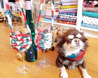 VinoPetiro Weihnachten "Wine Mate" Handgemachte Häkelglashalter | Urlaubsparty | Weinverkostung Geschenk | Wein Halskette Lanyard | Wein | Hochzeit