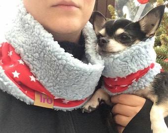 PETiRO "Cozy Match" Haustier & Menschen Halstuch. Rundschal | Cowl Passendes Neckwarmer Set für Hund/Katze/Besitzer. Viele Futterfarben AML. Haustier + Ich schaue.