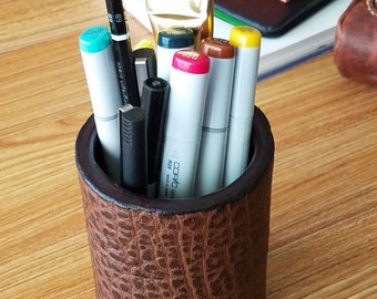 Water buffalo leather pencil cup - Handmade leather dice cup