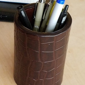Alligator embossed leather pencil cup - Handmade dice cup