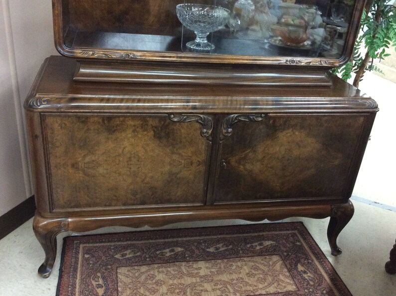 1940/'s French Walnut Vitrine DisplayDry Bar Cabinet