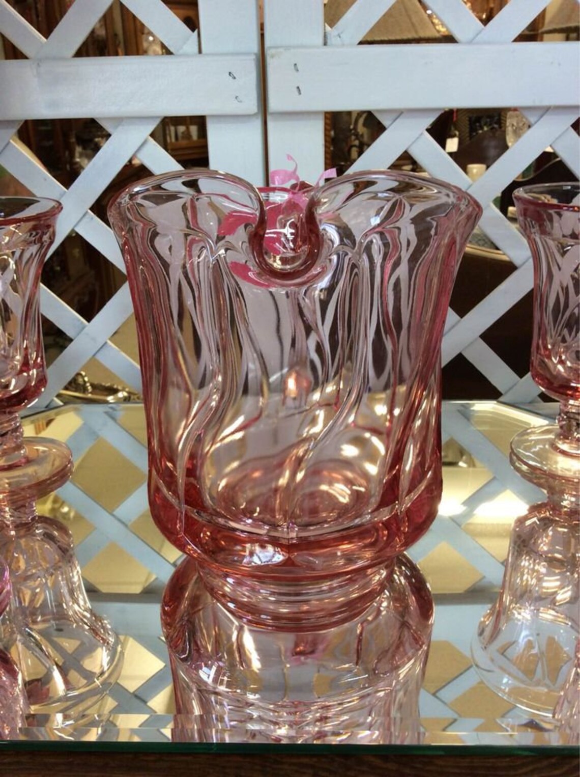 Fostoria Jamestown Pink Swirl Glass Pitcher & 4 Iced Tea Etsy