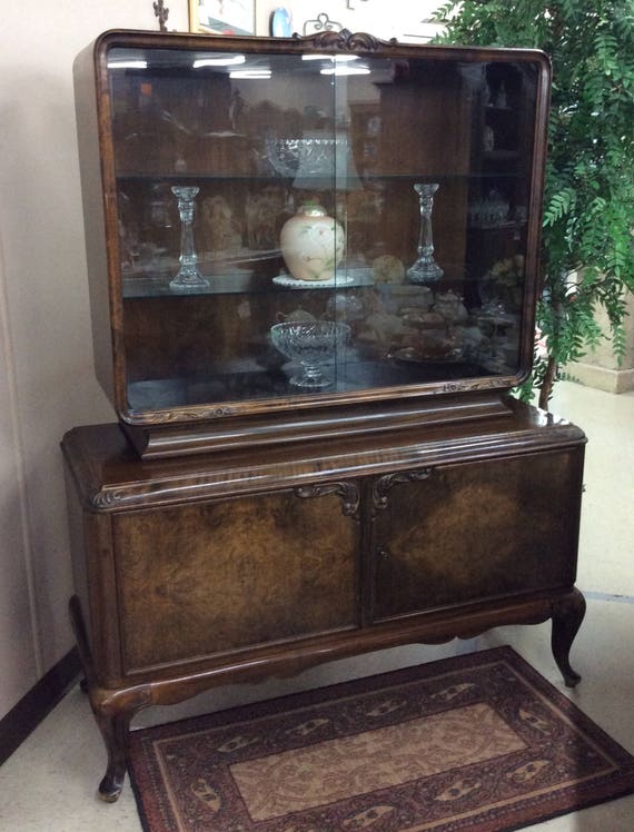 1940 S French Walnut Vitrine Display Dry Bar Cabinet Etsy