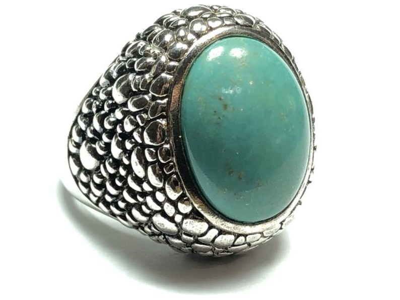 Large Beautiful Ladies Sterling Silver Turquoise Nugget Design Ring Size 6.75