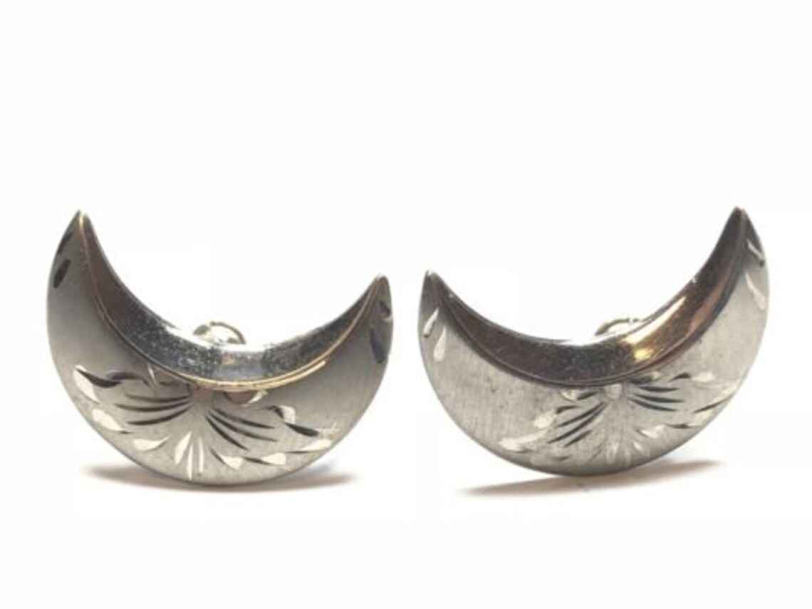 Beautiful Ladies Sterling Silver Half Moon Screwback Earrings Etsy