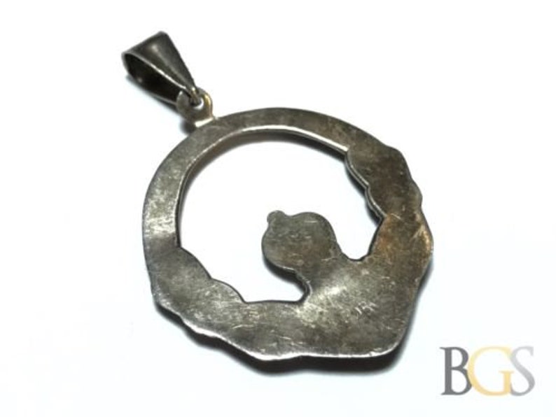 Patina! Vintage .925 Sterling Silver Hands Holding Heart Necklace Pendant