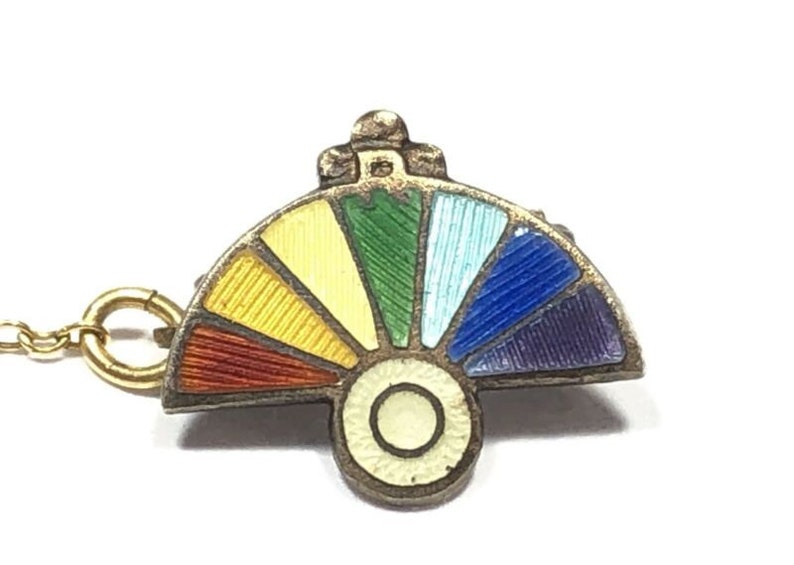 VTG Ladies Gold Vermeil Sterling Silver Rainbow Chinese Fan /& Pot Of Gold Pin