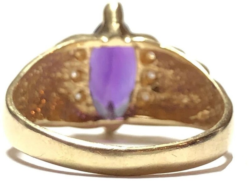 Size 9 Stunning Ladies 14K Yellow Gold Purple Amethyst /& Diamond