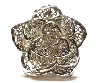 Beautiful & Ornate Ladies Sterling Silver Floral Design Ring - Size 5