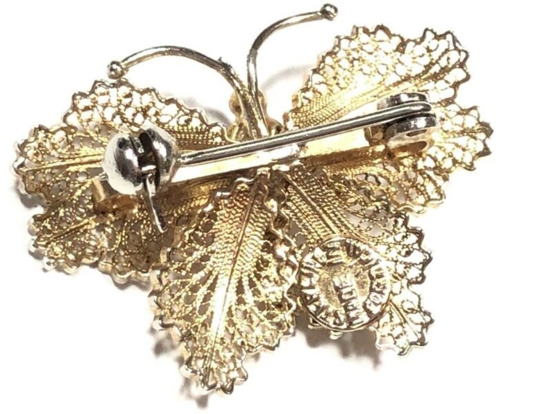 Vintage Ladies Sterling Silver Gold Vermeil Butterfly PinBrooch PORTUGAL