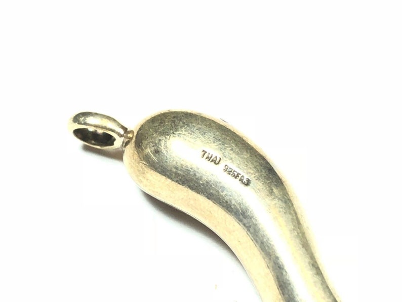 Vintage .925 Sterling Silver Wavy Teardrop Necklace Pendant Signed FAS