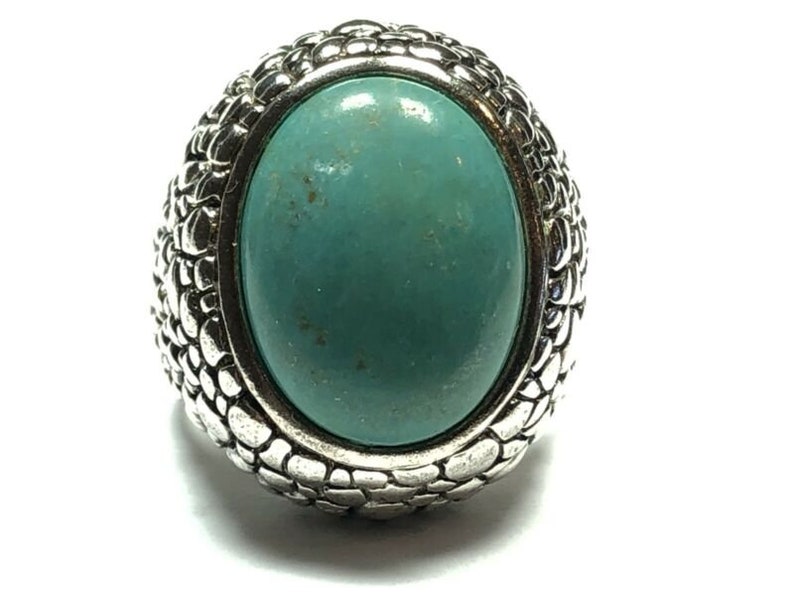 Large Beautiful Ladies Sterling Silver Turquoise Nugget Design Ring Size 6.75