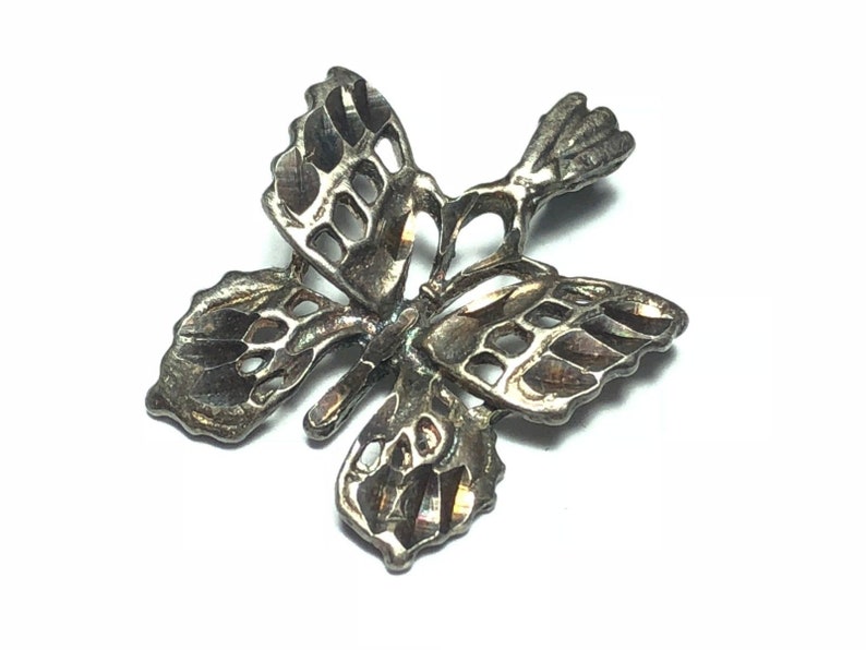FREE S/&H Ornate .925 Sterling Silver Butterfly Pendant w Remarkable Patina
