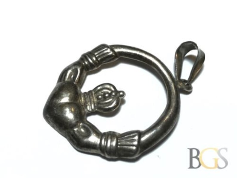 Patina! Vintage .925 Sterling Silver Hands Holding Heart Necklace Pendant