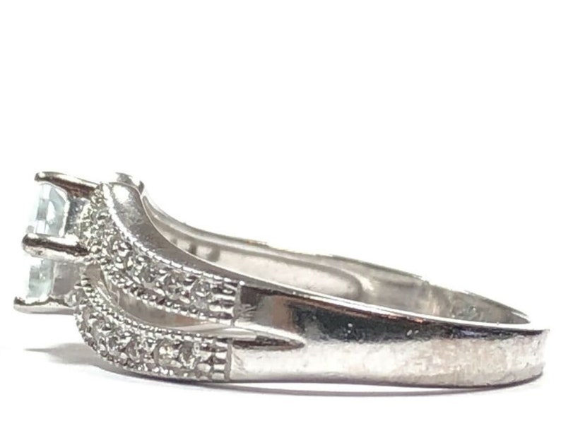 Signed A Size 7.5 Beautiful Ladies Sterling Silver Aquamarine /& CZ Ring