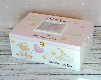 Erinnerungskiste Baby, Personalisierte Memory Box für Babys, Erinnerungsbox mit Foto,hölzerne Baby Box, Zeitkapsel Box