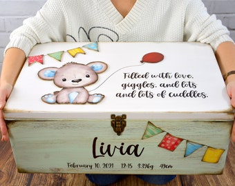 Caja de memoria personalizada para bebé, caja de madera para bebés, caja cápsula de tiempo, caja de recuerdos para bebés,