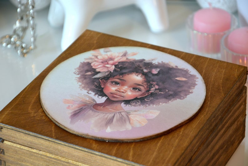 Personalised gift box for girl, birthday gift idea for girl, keepsake box, jewelry box, box with african american girl, fairy box zdjęcie 4