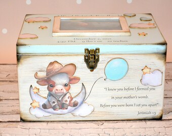 Custom baby keepsake box, Baby memory box, gift for Baptism, time capsule, baby box with cowboy