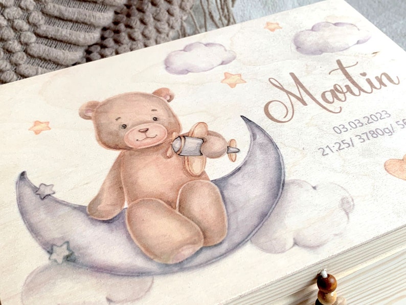 Personalisierte Baby-Erinnerungsbox, Naturholz-Baby-Erinnerungsbox, Geschenk zur Taufe, neue Baby-Geschenkidee Bild 3