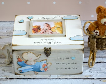 Erinnerungskiste Baby, Personalisierte Memory Box für Babys, Erinnerungsbox mit Foto,hölzerne Baby Box, Zeitkapsel Box