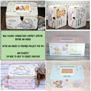 Grande boîte à souvenirs en bois pour bébé, cadeau personnalisé pour nouveau-né. image 10