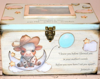 Erinnerungsbox Baby, Erinnerungsbox Baby, Geschenk zur Taufe, Zeitkapsel, Babybox mit Cowboy