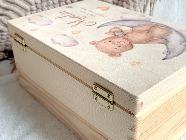 Personalisierte Baby-Erinnerungsbox, Naturholz-Baby-Erinnerungsbox, Geschenk zur Taufe, neue Baby-Geschenkidee Bild 7