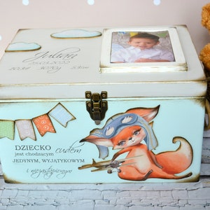 Personalized New Baby Memory Box, Wood Baby Box with photo, Time capsule, Keepsake Baby Box, Vintage box,New baby gift,Christening Gift