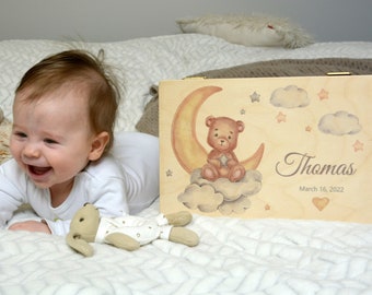 Personalized baby memory box, natural wood baby keepsake box, gift for babtism, new baby gift idea