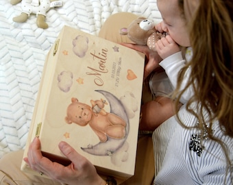 Personalisierte Baby-Erinnerungsbox, Naturholz-Baby-Erinnerungsbox, Geschenk zur Taufe, neue Baby-Geschenkidee