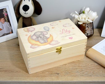 Gepersonaliseerde babygeheugendoos, natuurlijk houten babyherinneringsdoos, cadeau voor babtisme, nieuw babycadeau-idee