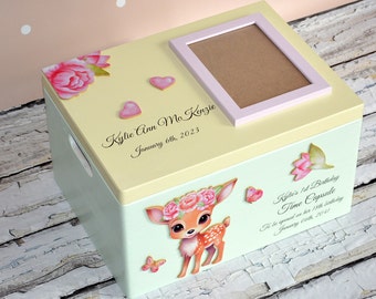Newborn personalized baby gift, Baby memory box, gift for Baptism, time capsule, big baby keepsake, box with cute deer