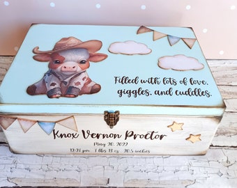 Newborn baby gift, Baby memory box, keepsake box with cowboy, large memory box for a boy