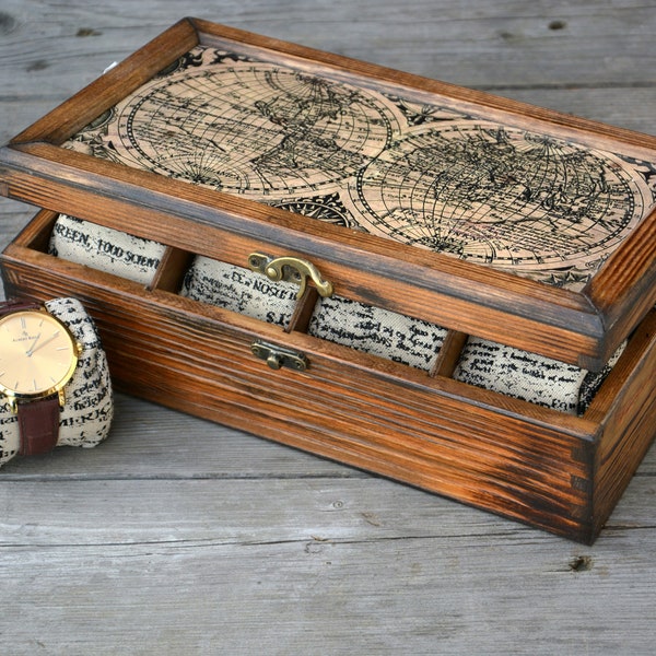 Personalisierte Holzuhrbox, Uhrenspeicher, Decoupage-Uhrengehäuse, Uhrenbox für Männer, Herrenuhr, Weihnachtsgeschenk für Ihn