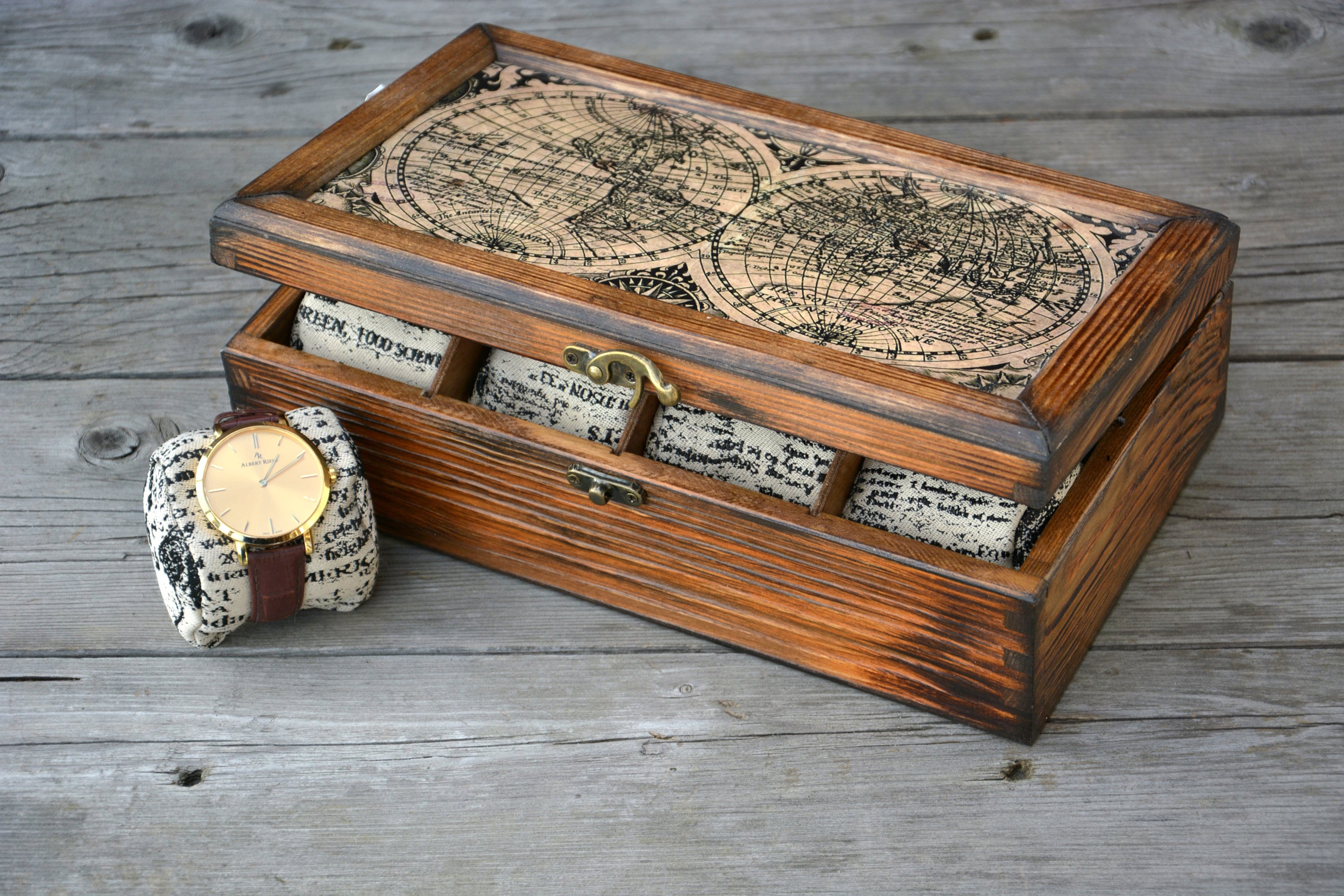 Caja de madera para reloj para él, almacenamiento de relojes