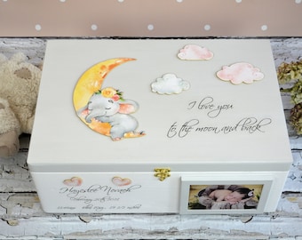 Personalizowane baby memory box, dziecięce pudełko wspomnień ze zdjęciem, Personalizowane pudełko vintage, prezent na chrzest,narodziny