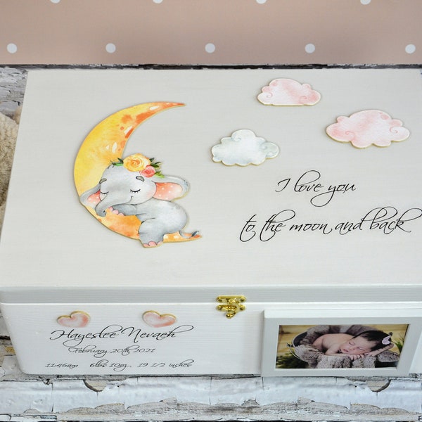 Personalizowane baby memory box, dziecięce pudełko wspomnień ze zdjęciem, Personalizowane pudełko vintage, prezent na chrzest,narodziny