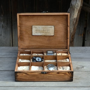 Boîte en Bois Personnalisée pour Montres et Bijoux–Finition Rustique Vieillie avec Carte du Vieux Monde,Cadeau d'Anniversaire pour Lui