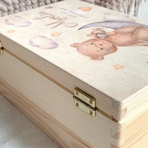 Gepersonaliseerde babygeheugendoos, natuurlijk houten babyherinneringsdoos, cadeau voor babtisme, nieuw babycadeau-idee afbeelding 3