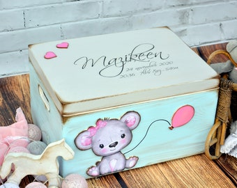 Personalisierte Holzzeitkapsel, Baby-Andenken für Mädchen, Erinnerungsboxgeschenk für die Taufe,erster Geburtstag,Schatzbox für Neugeborenes