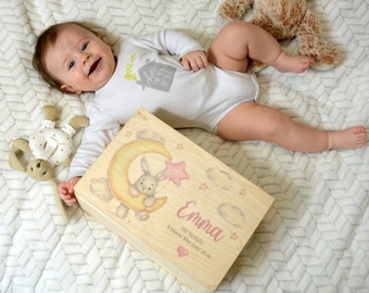 Personalized baby memory box, natural wood baby keepsake box, gift for babtism, new baby gift idea