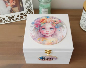 Personalized Wooden Box for Little Girl - Perfect Gift for Birthday, Christmas, Ideal for Storing Jewelry, Hair Accessories and More